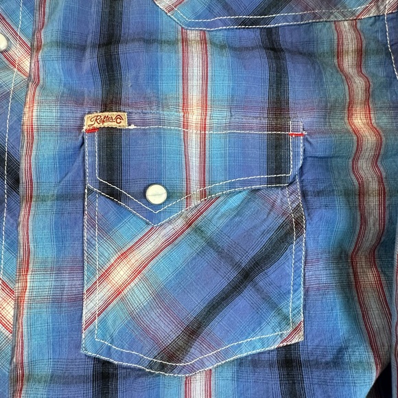 Rafter C Blue and Red Plaid Button Down Western Shirt - Picture 5 of 12
